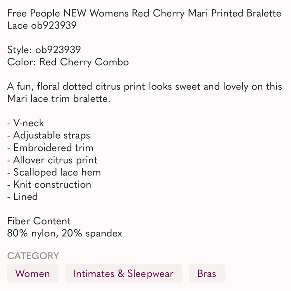 Free People Mari printed Bralette Lace Trim - Picture 5 of 6